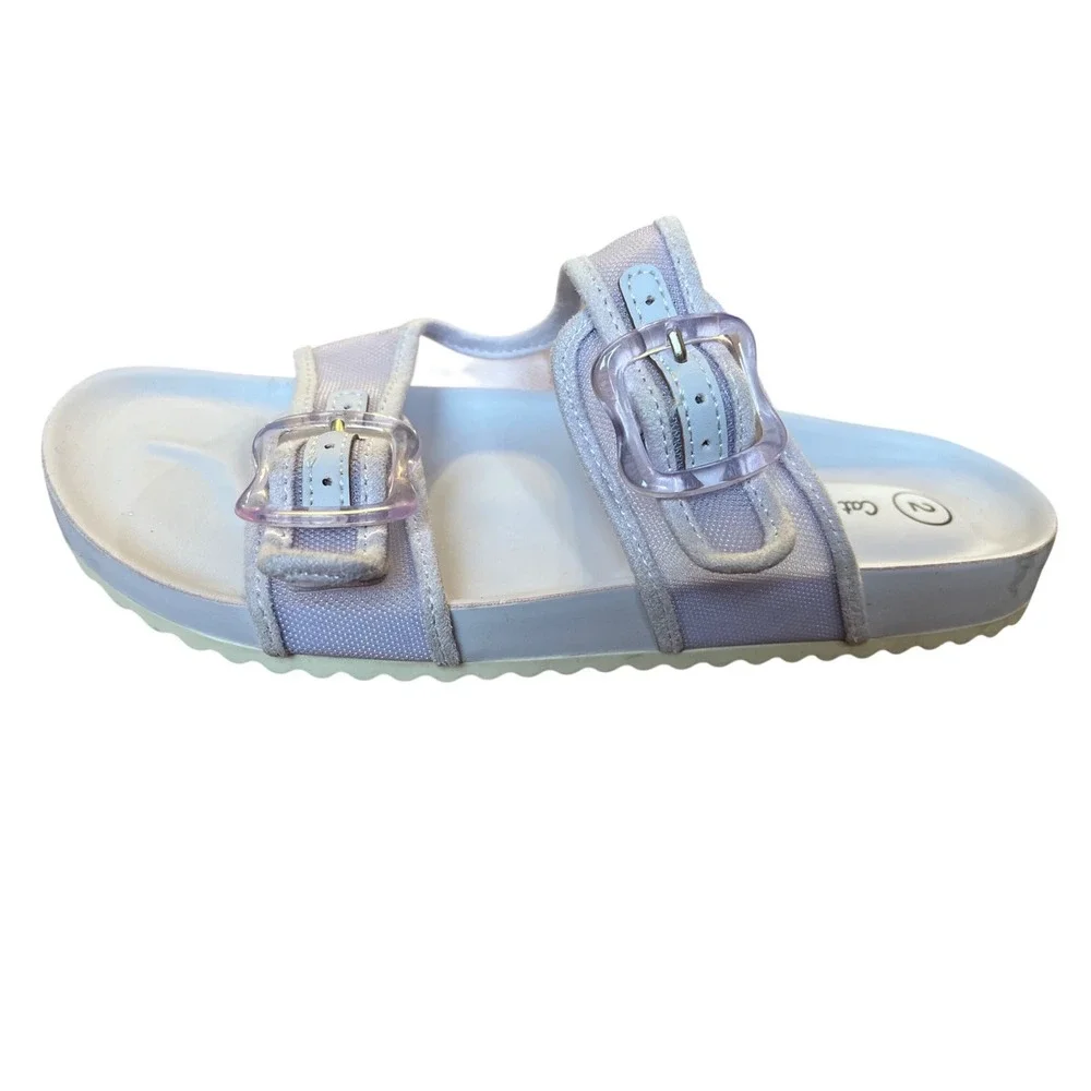 Cat & Jack Girls Lavender Purple Double Buckle Slide Sandals‎ Size 2 NEW